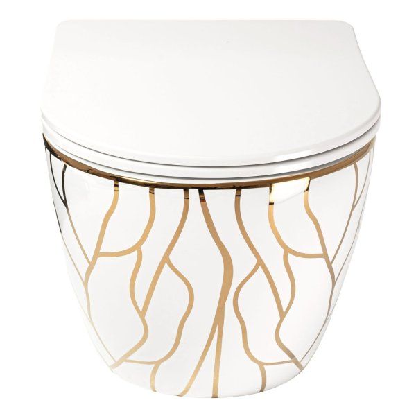 Подвесной унитаз REA CARLOS FLAT WAVE GOLD белый REA-C8767