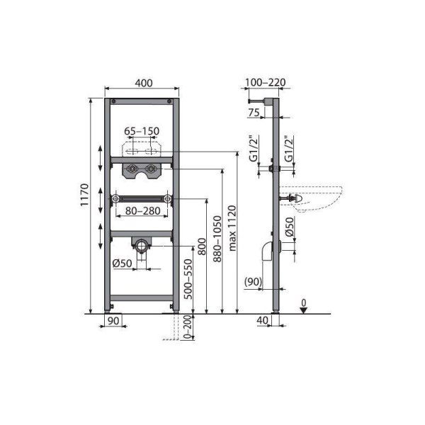 Система инсталляции для раковин AlcaPlast A104A/1200 монтаж смесителя из стены