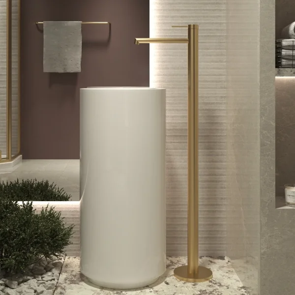 Смеситель напольный для раковины Vincea Rim VFBF-2R1BG золотой матовый