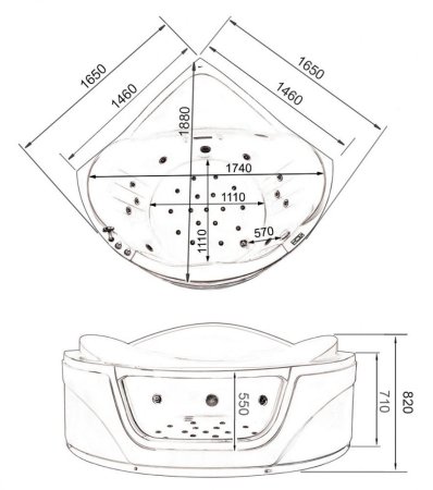 Акриловая ванна Gemy G9247 K с гидромассажем