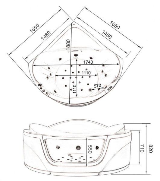 Акриловая ванна Gemy G9247 K с гидромассажем