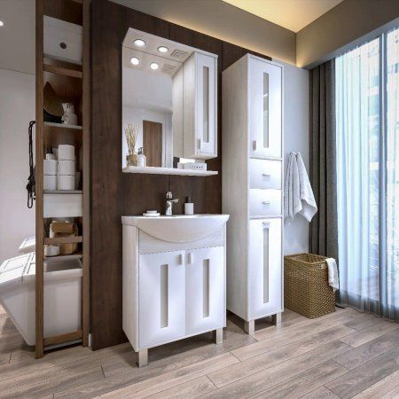 Комплект мебели для ванной Бриклаер БАЛИ 60R, светлая лиственница/белый