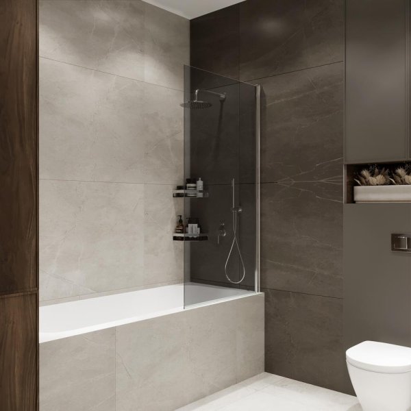 Шторка на ванну распашная Terminus Ното 150х70 тонированная, хром