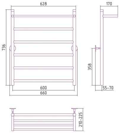 Полотенцесушитель водяной Стилье Универсал-54 80х60 с полкой, хром