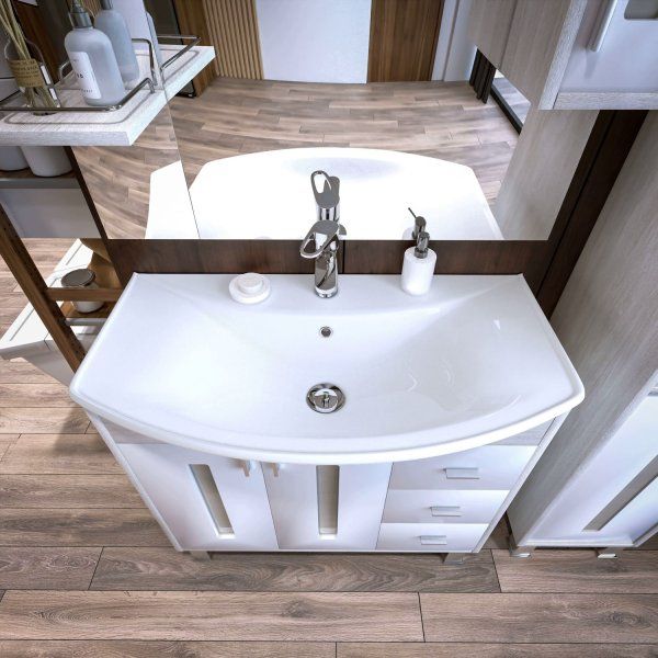 Комплект мебели для ванной Бриклаер БАЛИ 85L, светлая лиственница/белый