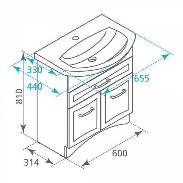 Тумба с раковиной Milardo Victoria 65 напольная белая (VIFOC6UG5WGO1MLD95YAK)