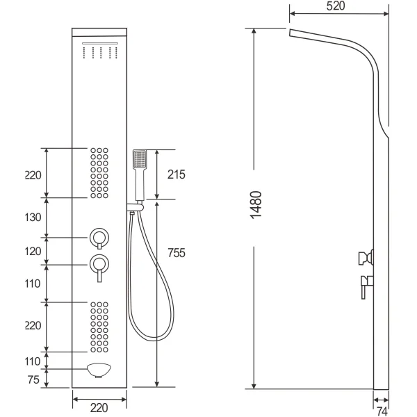Душевая панель Ceruttispa Celia CT10406 220 мм, со смесителем, розовое золото