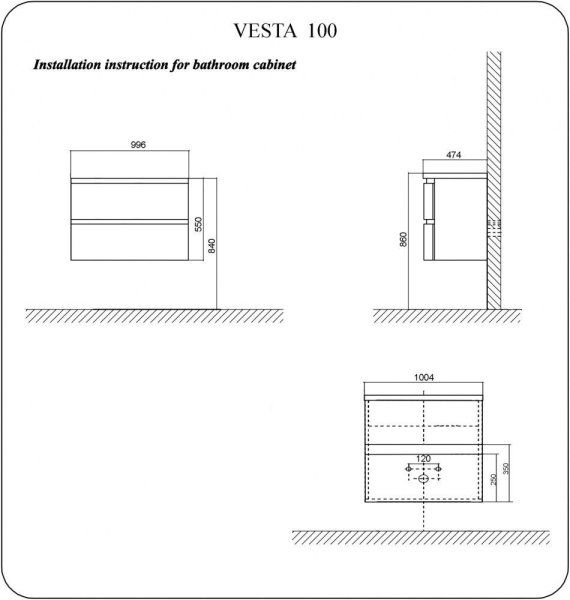Тумба под раковину La Tezza Vesta LT-VE100-W 100 белый глянец