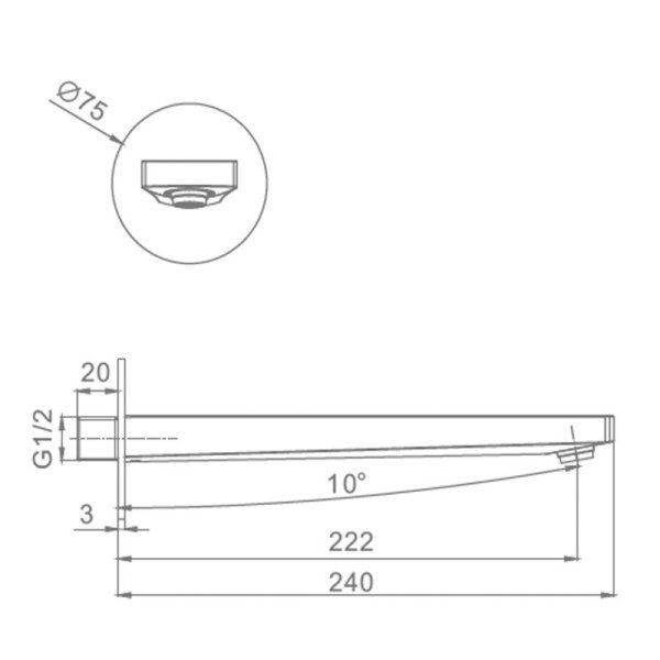 Излив монолитный встраиваемый Raglo для ванны и душа 24 см латунь, сатин золотой (R473.61.03)