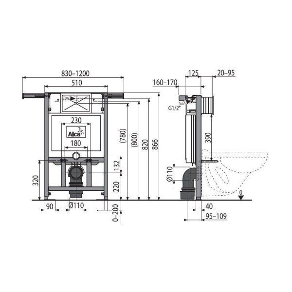 Система инсталляции для унитазов AlcaPlast Jadromodul A102/850