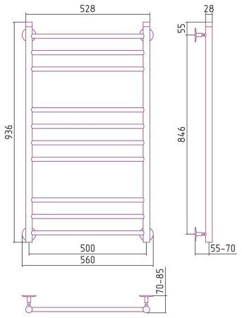 Полотенцесушитель водяной Стилье Универсал-55 100х50 хром