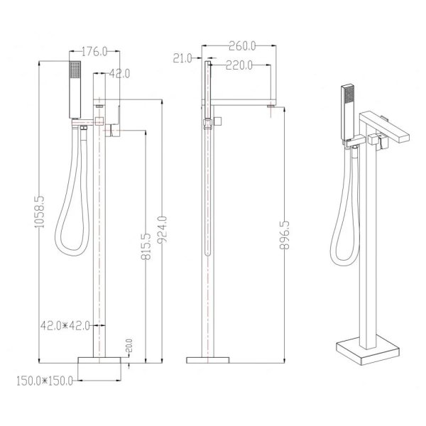 Смеситель напольный для ванны Groсenberg GB800MG, матовое золото