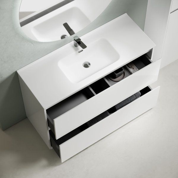 Тумба под раковину SANCOS Libra Floor напольная, 1190х450х840, c двумя ящиками оснащенными доводчиками, белый глянец ,  LB120F-1W