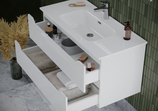 Тумба подвесная SANCOS Norma 2.0 1190х450х500, c двумя ящиками оснащенными доводчиками, белый глянец ,  NR2.120-1W