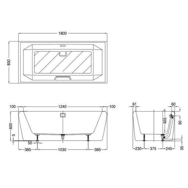 Ванна акриловая Toto PAY1816HPWE 180х85 белый