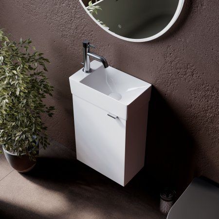 Тумба подвесная SANCOS Mini 355х205х500, с распашной дверцей, внутри 1 полка, белый глянец , MN35WL