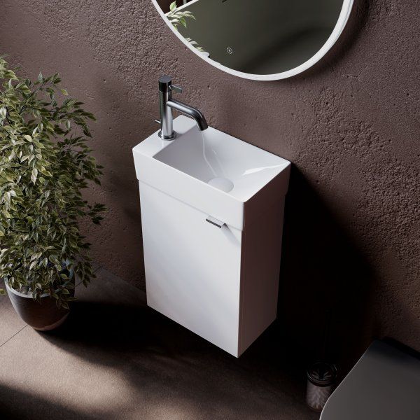 Тумба подвесная SANCOS Mini 355х205х500, с распашной дверцей, внутри 1 полка, белый глянец , MN35WL