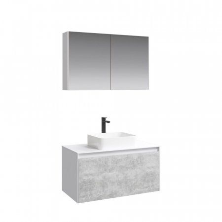 Мебель для ванной Aqwella 5 stars Mobi MOB0110W+MOB0710BS 100 белый/бетон светлый