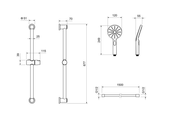 AQ2016BG ОБЕРОН душевой гарнитур 3jet 65 см, шлиф. золото