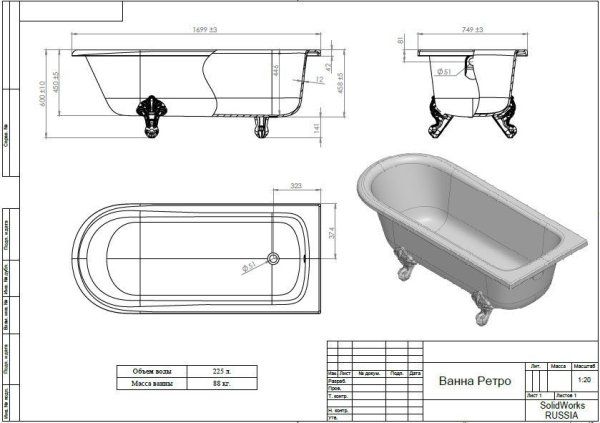 Ванна из искусственного мрамора Astra-Form Ретро 010130 170х75