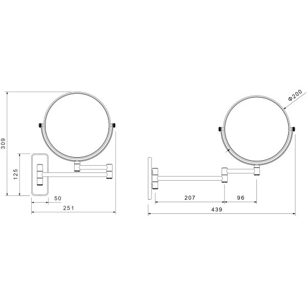 Зеркало косметическое Aquatek AQ4910BGM с 3x увеличением, настенное, оружейная сталь матовый