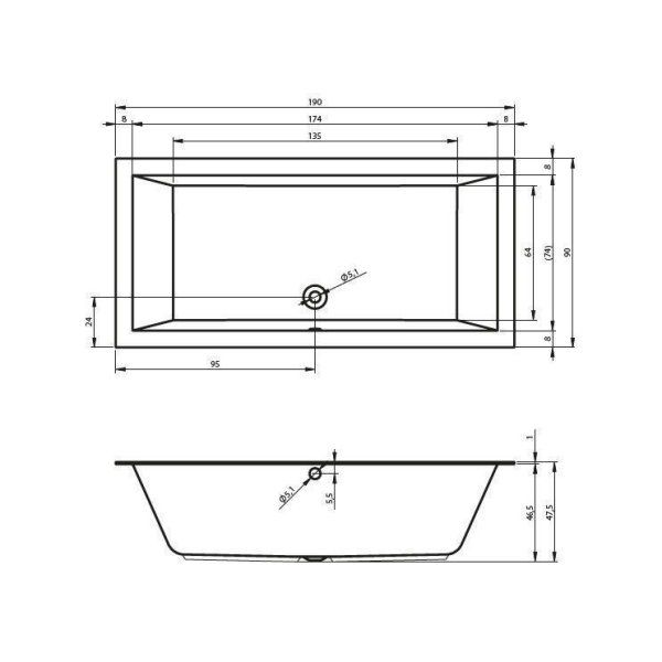 Ванна акриловая Riho Lugo Velvet  BT0510500000000 190x90 матовая поверхность