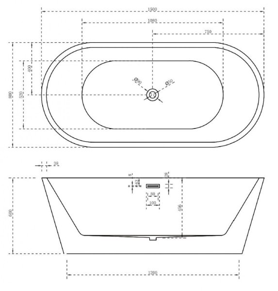Акриловая ванна ABBER AB9203-1.5 150x80 белый