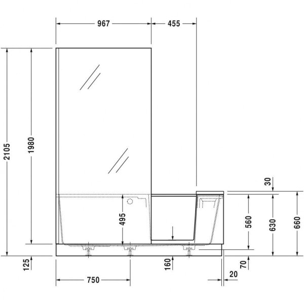 Ванна из из литьевого мрамора Duravit Shower + Bath 700403000000000 170x75 с душевой шторкой