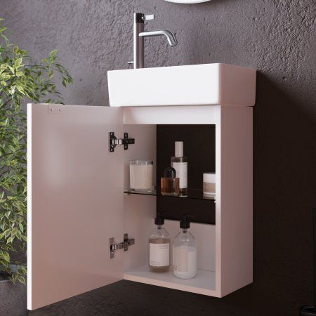 Тумба подвесная SANCOS Mini 355х205х500, с распашной дверцей, внутри 1 полка, белый глянец , MN35WL