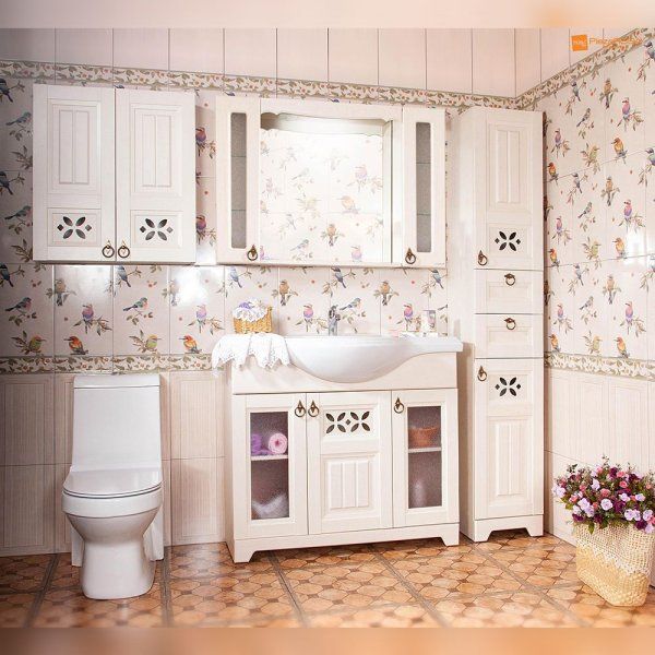 Зеркало с двумя шкафчиками Бриклаер КАНТРИ 105SS, бежевый дуб прованс