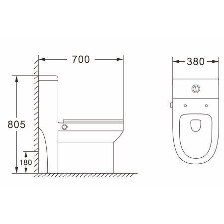 Унитаз-моноблок AZARIO BRUSCO 700x380x805 напольный со встроенной функцией биде, в комплекте с сиденьем дюропласт микролифт (AZ-1085B)