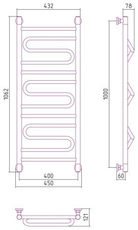 Полотенцесушитель водяной Сунержа Элегия+ 31-0205-1040 1000x400 черный матовый