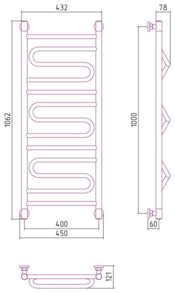 Полотенцесушитель водяной Сунержа Элегия+ 31-0205-1040 1000x400 черный матовый