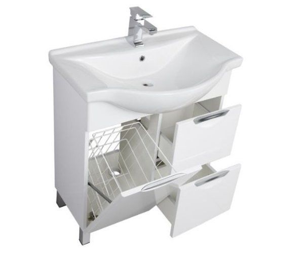 Тумба под раковину Aquanet Асти 00177785 75 белая, 2 ящика, бельевая корзина