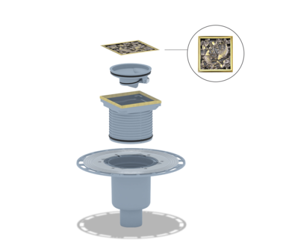Трап Bronze de Luxe вертик выход, магнитный сухой затвор, дизайн-решетка Рыбы (21980-5902)