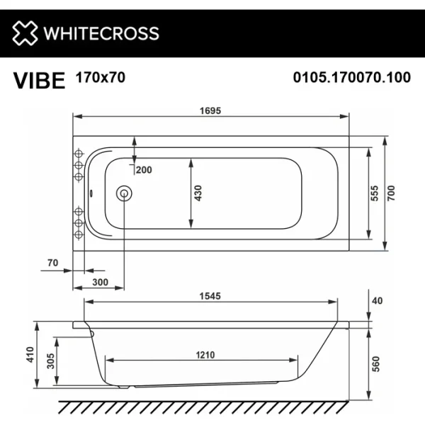 Акриловая ванна Whitecross Vibe 0105.170070.100 169,5x70 см, белый
