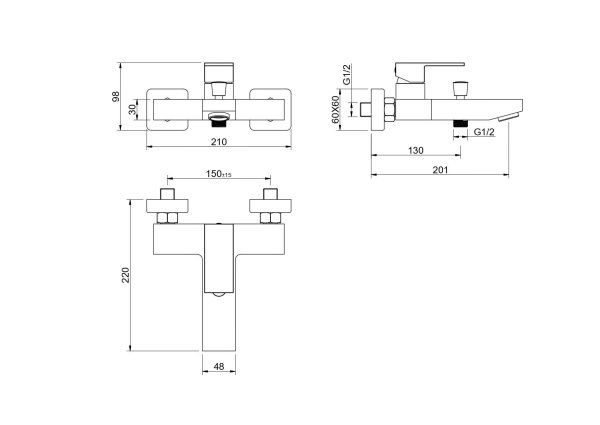 Смеситель для ванны AQUATEK, матовый черный AQ1640MB ЛИБРА, Черный матовый