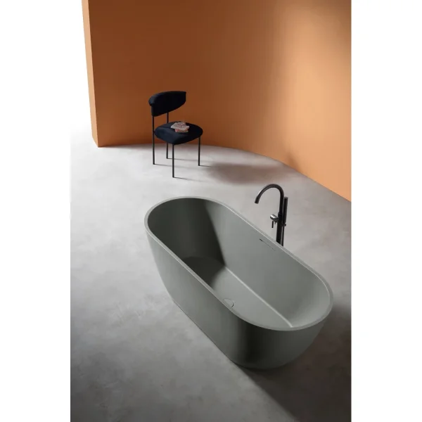 Ванна из литьевого мрамора Abber Frankfurt AM9941MLG 170x75 см, отдельностоящая, светло-серый матовый