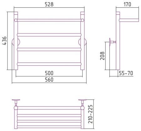 Полотенцесушитель водяной Стилье Универсал-54 50х50 с полкой, хром