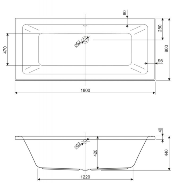 Акриловая ванна Cezares Plane Mini PLANE MINI-180-80-42 180x80