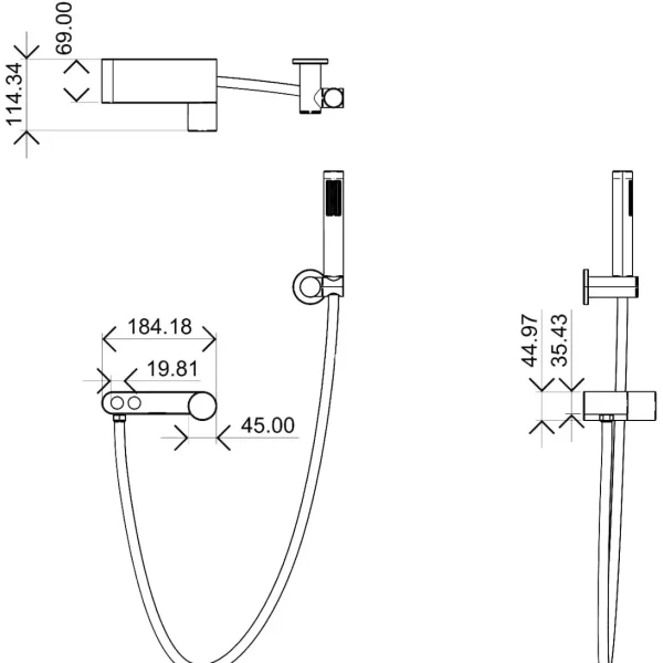 Смеситель для ванны Boheme Stick Spirale 123-CB.4 с душевым гарнитуром, медь матовая