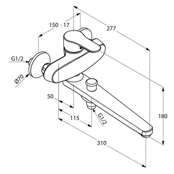 Смеситель Kludi Objekta 324910575 для ванны с душем, хром