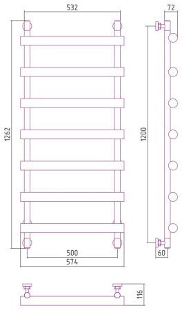 Полотенцесушитель водяной Сунержа Атлант 30-0226-1250 1200x500 белый матовый