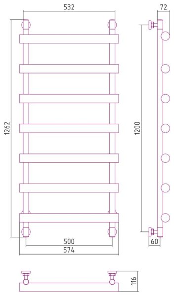 Полотенцесушитель водяной Сунержа Атлант 30-0226-1250 1200x500 белый матовый