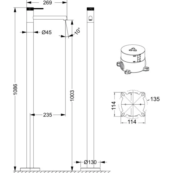 Смеситель напольный для раковины Vincea Rim VFBF-2R1BG золотой матовый