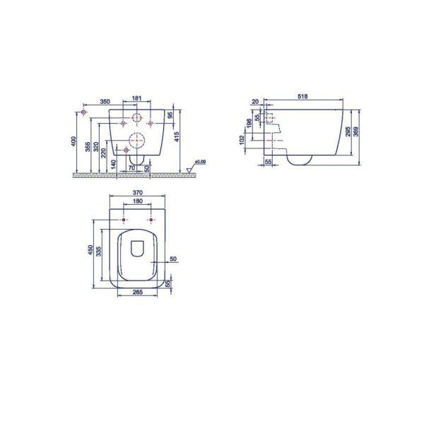 Унитаз подвесной Boheme Zen 967-SET-2-B с функцией биде, черный матовый