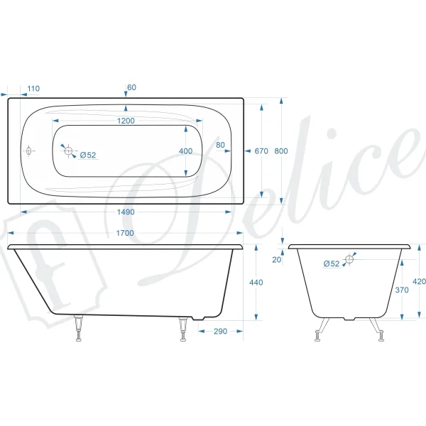 Ванна чугунная Delice Flex DLR230631 170x80 см, белый