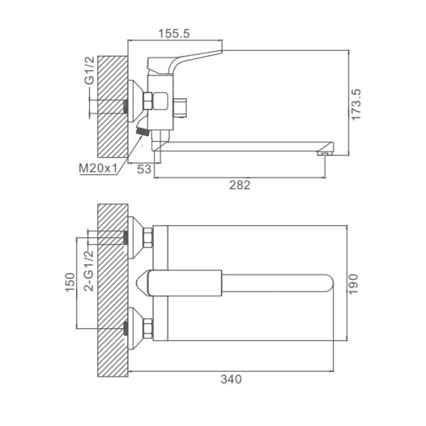 Смеситель для ванны Prohanss P62.22.09, графит