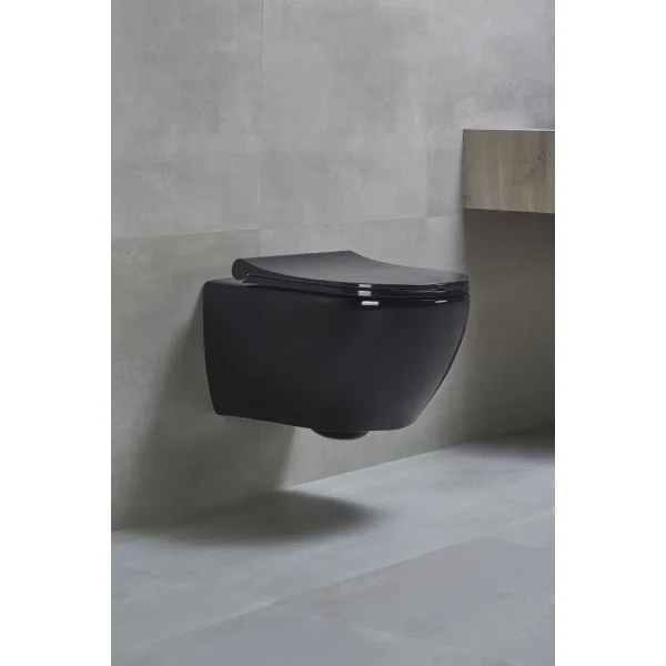 Унитаз подвесной beWash Bogen 88303606 безободковый, с функцией биде, с сиденьем микролифт, черный глянец