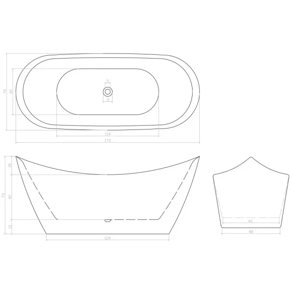 Акриловая ванна Ceruttispa Nemi CT10506 170x74 см, отдельностоящая, белый